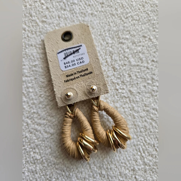 Anthropologie, Raffia-Wrapped Hoop Earrings, Tan - NWT!!! - Picture 7 of 7